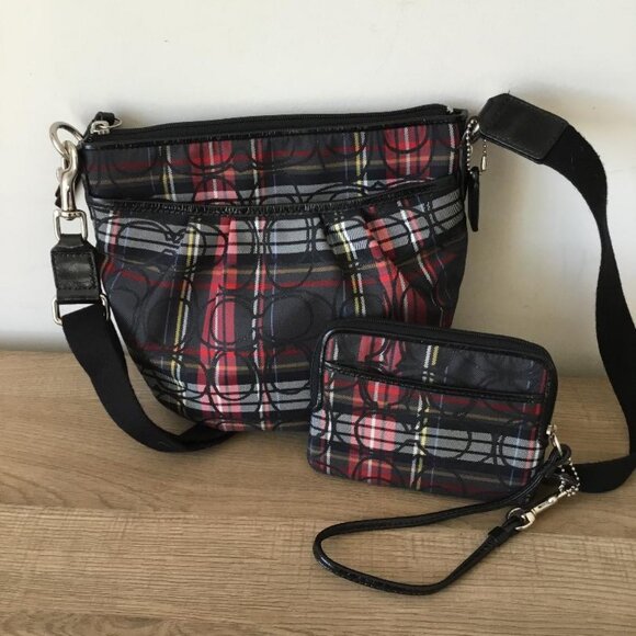 Coach Handbags - Coach vintage Y2K Poppy Tartan Plaid Red/Black Crossbody Bag & matching Wristlet